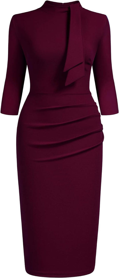 Women'S Retro 1950S Style Half Collar Ruffle Cocktail Pencil Dress