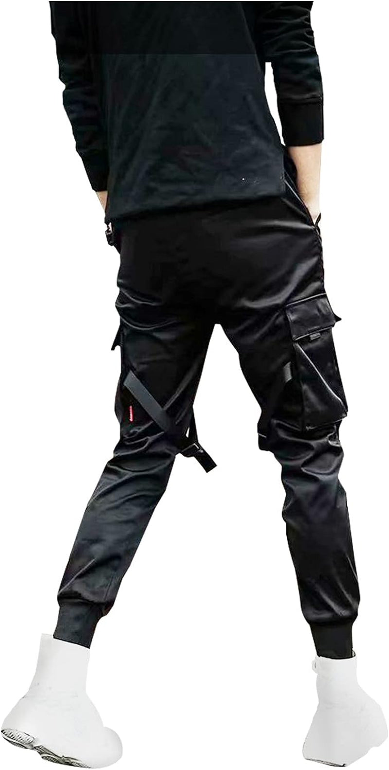 Men'S Joggers Pants Casual Baggy Cotton Drawstring Tapered Sweatpants Cargo Hippie Loose Fit Trousers with Pocket Black