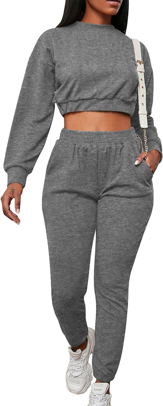 Women'S Workout Track Suit 2 Piece Outfits Long Sleeve Sweatsuits Jogger Pants Set