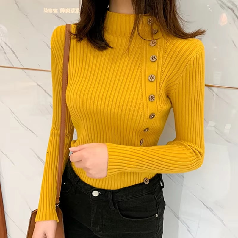 Women Knitted Winter Pullovers 2024 Fashion Long Sleeve White Black Sweaters Turtleneck Korean Clothes Elegant Pink Ladies Tops