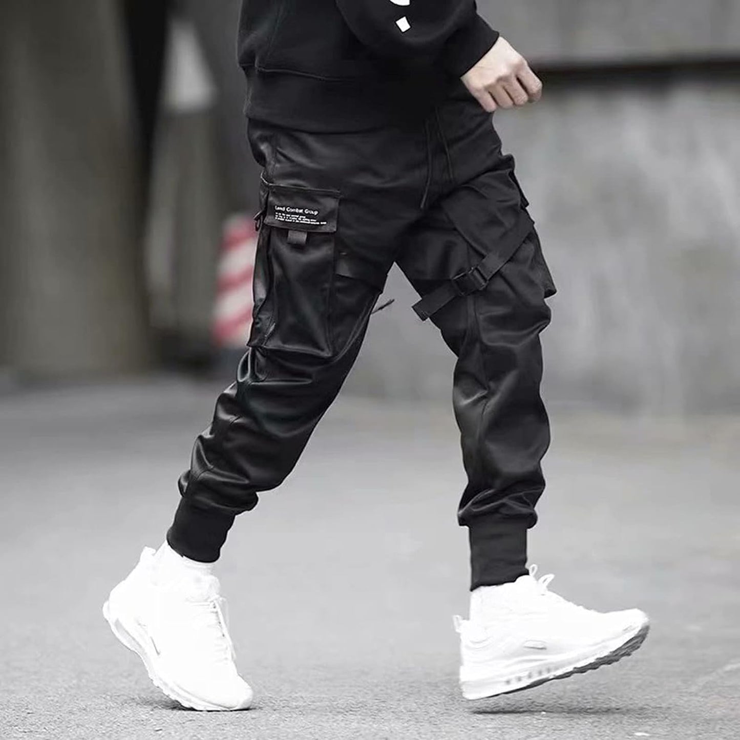 Men'S Joggers Pants Casual Baggy Cotton Drawstring Tapered Sweatpants Cargo Hippie Loose Fit Trousers with Pocket Black