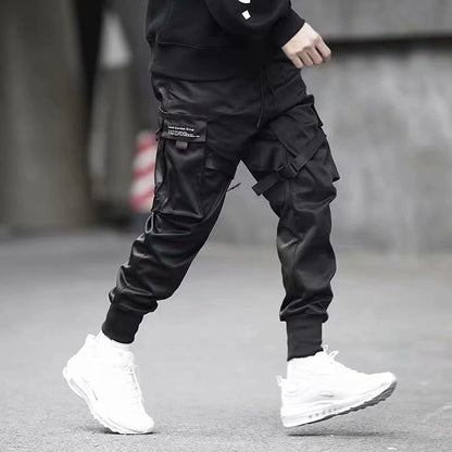 Men'S Joggers Pants Casual Baggy Cotton Drawstring Tapered Sweatpants Cargo Hippie Loose Fit Trousers with Pocket Black