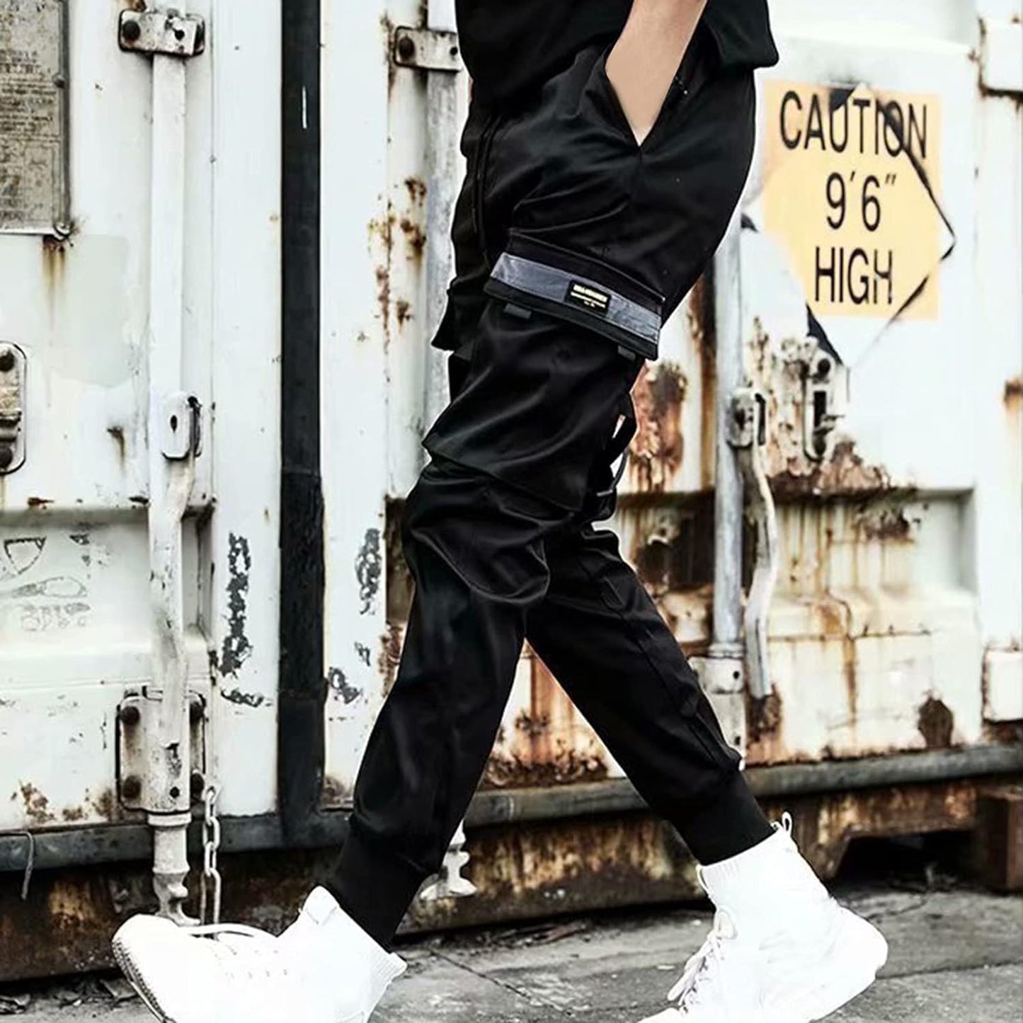 Men'S Joggers Pants Casual Baggy Cotton Drawstring Tapered Sweatpants Cargo Hippie Loose Fit Trousers with Pocket Black