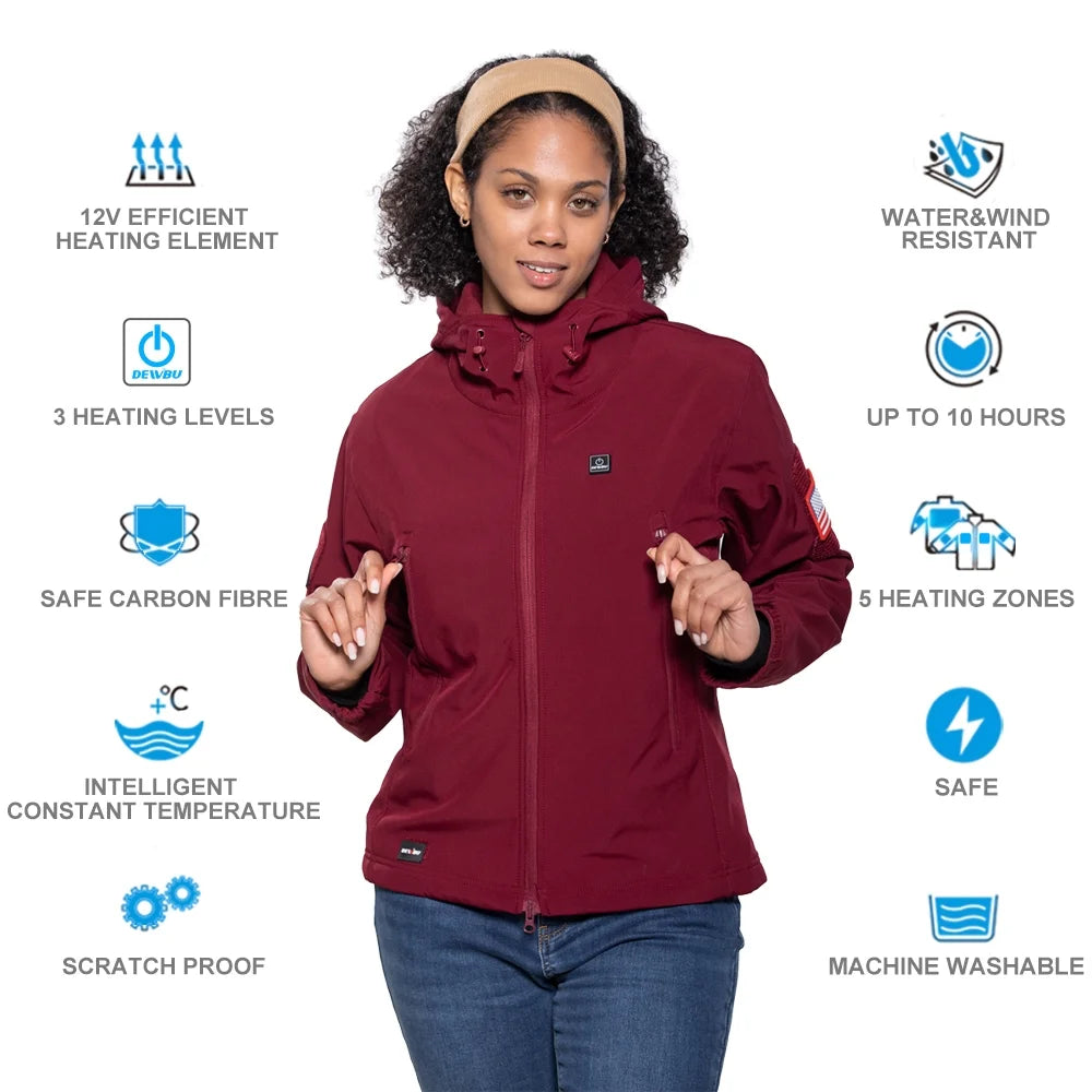 Heated Jacket for Women, Soft Shell Heated Coat with 12V Battery Pack, Waterproof Heating Jacket for Winter Outdoor