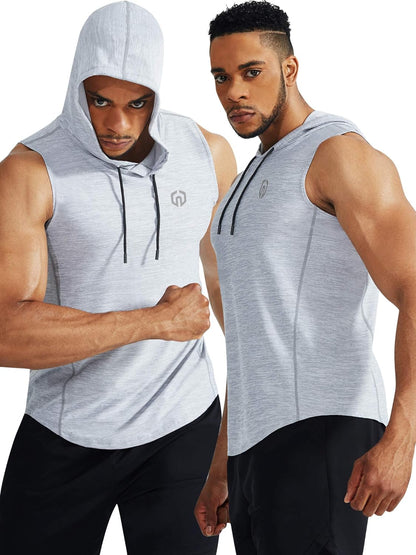 Men'S 3 Pack Running Tank Tops Muscle Workout Athletic Shirts with Hoods,5067,Red/Light Green/Light Grey,Us 2XL,EU 3XL